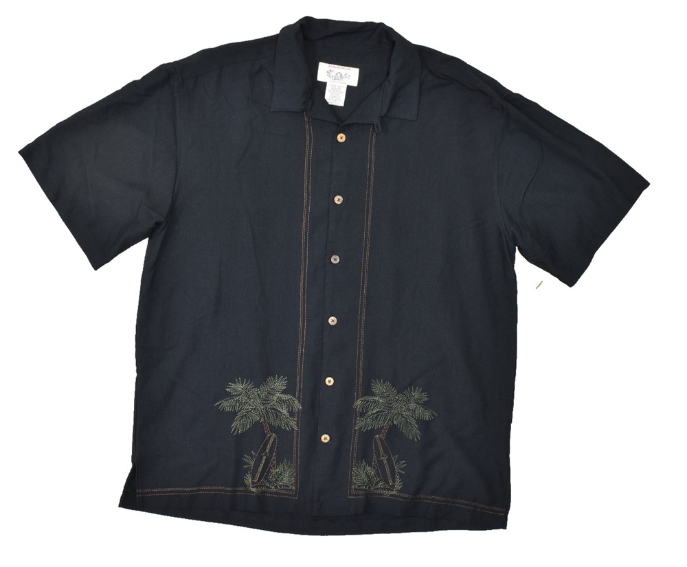 Bungalow Joe Men's Relaxed Fit Camp Shirt Black Embroidered Palms Size XL NWT